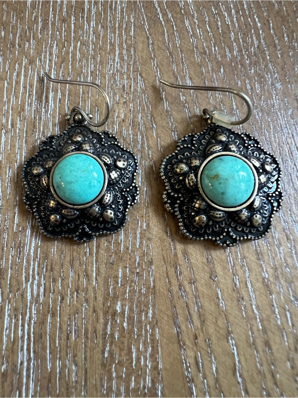 Lucky Brand Turquoise like  Blue Stone Filigree Drop Earrings